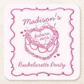 ピンクレトロハートコケットさくらんぼケーキバチェロレッテ スクエアペーパーコースター (正面)