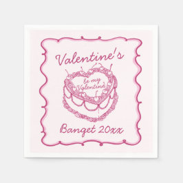 ピンクレトロハートコケットさくらんぼケーキバレンタイン スタンダードカクテルナプキン