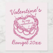 ピンクレトロハートコケットさくらんぼケーキバレンタイン ワインラベル (シングルラベル)