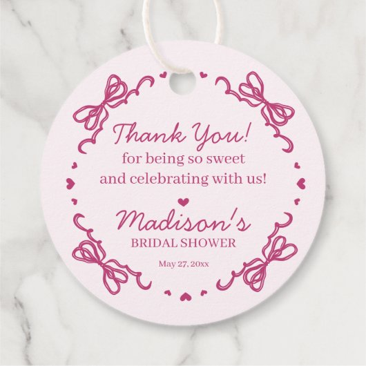 ピンクレトロハートコケットさくらんぼケーキブライダルシャワー フェイバータグ (裏面)