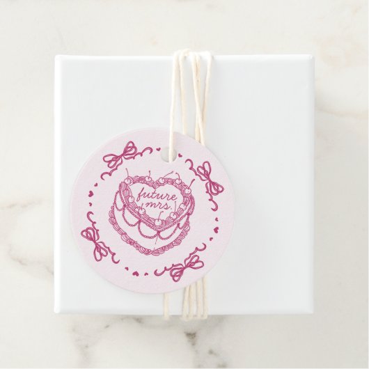 ピンクレトロハートコケットさくらんぼケーキブライダルシャワー フェイバータグ (インサイチュ)