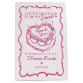 ピンクレトロハートコケットさくらんぼケーキブライダルシャワー ミディアムペーパーバッグ (正面)