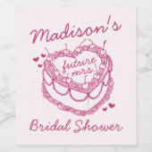 ピンクレトロハートコケットさくらんぼケーキブライダルシャワー ワインラベル (シングルラベル)