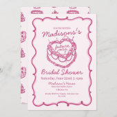 ピンクレトロハートコケットさくらんぼケーキブライダルシューウェ 招待状 (正面/裏面)