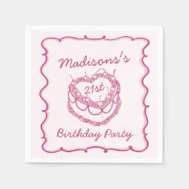 ピンクレトロハートコケットさくらんぼケーキ誕生日 スタンダードカクテルナプキン