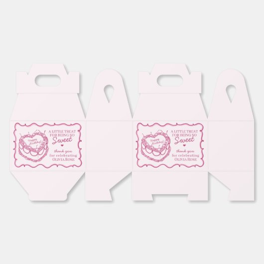 ピンクレトロハートコケットさくらんぼケーキ誕生日 フェイバーボックス (見開き)