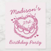 ピンクレトロハートコケットさくらんぼケーキ誕生日 ワインラベル (シングルラベル)