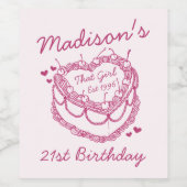 ピンクレトロハートコケットさくらんぼケーキ誕生日 ワインラベル (シングルラベル)