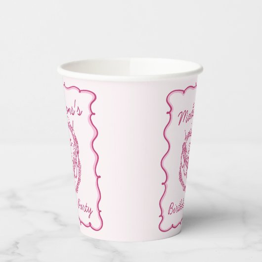 ピンクレトロハートコケットさくらんぼケーキ誕生日 紙コップ (左)