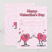 ピンクレトロハートハッピーバレンタインデーカード シーズンカード (正面/裏面)