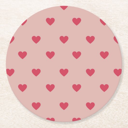 ピンクレトロハートY2Kパターン（背景ピンク） ラウンドペーパーコースター (正面)