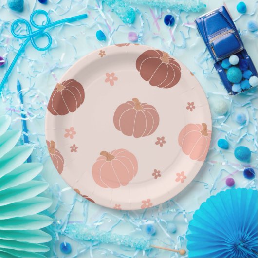 ピンクレトロパンプキンファースト誕生日紙プレート ペーパープレート (パーティー)