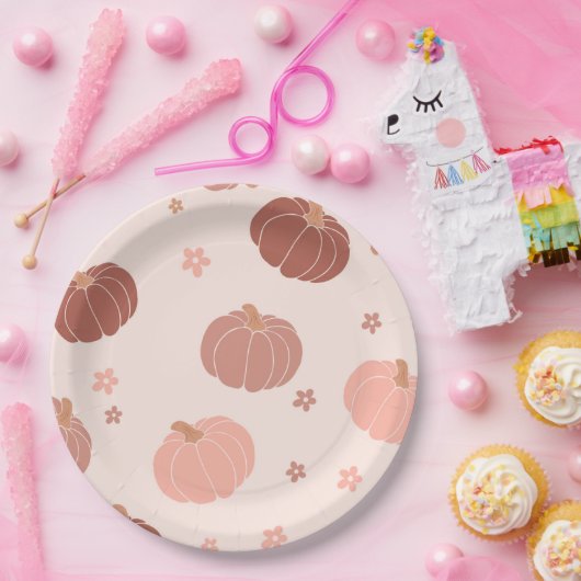 ピンクレトロパンプキンファースト誕生日紙プレート ペーパープレート (パーティー)