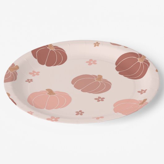 ピンクレトロパンプキンファースト誕生日紙プレート ペーパープレート (アングル)