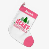 ピンクレトロパーソナライズクリスマス ラージクリスマスストッキング (正面 (吊り時))