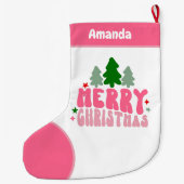 ピンクレトロパーソナライズクリスマス ラージクリスマスストッキング (裏面)