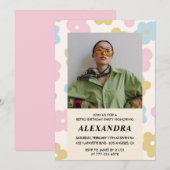 ピンクレトロフォトフローラ37th birthday invitation 招待状 (正面/裏面)