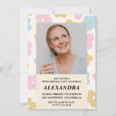 ピンクレトロフォトフローラ41歳の誕生日の招待状 招待状 (正面)