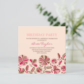 ピンクレトロフラワーデザイン誕生日招待状 招待状 (スタンド正面)