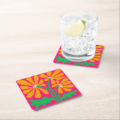 ピンクレトロフローラコースター スクエアペーパーコースター (インサイチュ)