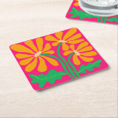 ピンクレトロフローラコースター スクエアペーパーコースター (アングル)