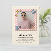 ピンクレトロフローラ写真39th birthday invitation 招待状 (スタンド正面)