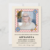 ピンクレトロフローラ写真98th birthday invitation 招待状 (正面)