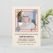 ピンクレトロフローラ写真98th birthday invitation 招待状 (スタンド正面)