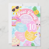 ピンクレトロプールパーティー誕生日招待状 招待状 (正面)