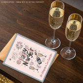 ピンクレトロミッドセンチュリーモダンスタイルハッピーニューイヤー シーズンポストカード