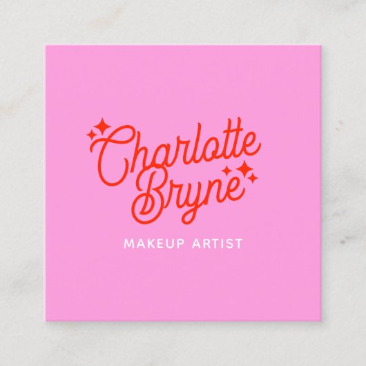 ピンクレトロメイクアップアーティスト スクエア名刺 (正面)