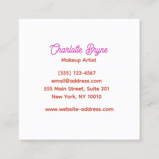 ピンクレトロメイクアップアーティスト スクエア名刺 (裏面)