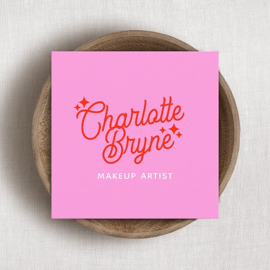 ピンクレトロメイクアップアーティスト スクエア名刺