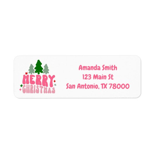 ピンクレトロメリークリスマス差出人住所 ラベル (正面)