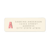 ピンクレトロモノグラムイニシャル差出人住所 ラベル (正面)