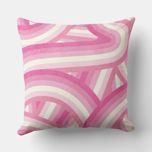 ピンクレトロレインボーストライプズ模様 クッション (裏面)