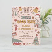 ピンクレトロレインボートラッククリスマスバースデーパーティー 招待状 (スタンド正面)