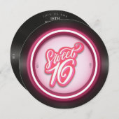 ピンクレトロレコード甘い16誕生日 招待状 (正面/裏面)