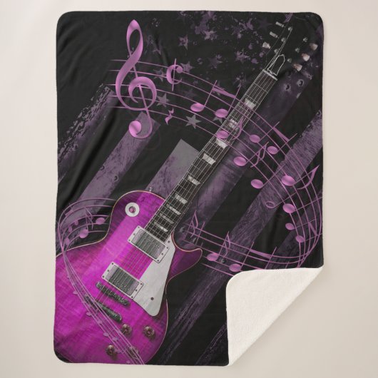 ピンクレトロロックインダストリアルアメリカ国旗のギター シェルパブランケット (正面)