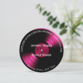 ピンクレトロロックンロールビニール結婚レコードのカード 招待状 (スタンド正面)