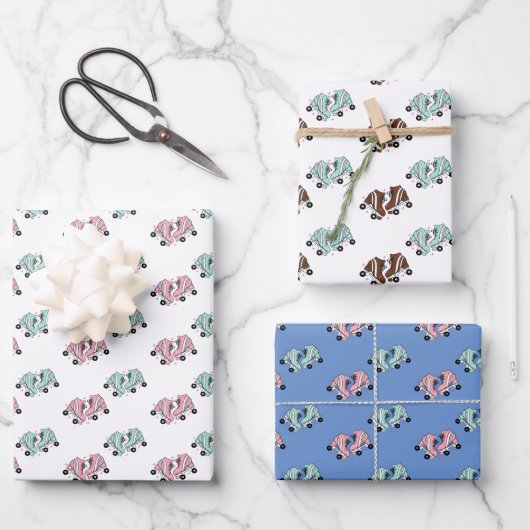 ピンクレトロローラースケート ラッピングペーパーシート (正面)