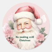 ピンクレトロヴィンテージクリスマスサンタクロース ラウンドシール (正面)