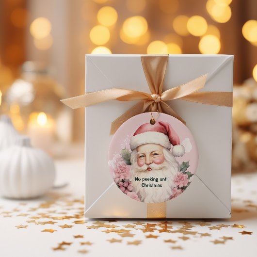 ピンクレトロヴィンテージクリスマスサンタクロース ラウンドシール