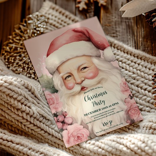 ピンクレトロヴィンテージクリスマスサンタクロース 招待状