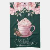 ピンクレトロヴィンテージクリスマス キッチンタオル (縦)