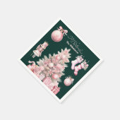 ピンクレトロヴィンテージクリスマス スタンダードカクテルナプキン (角)