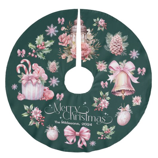 ピンクレトロヴィンテージクリスマス ブラッシュドポリエステルツリースカート (正面)