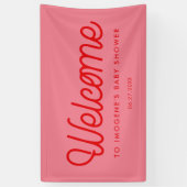 ピンクレトロヴィンテージスクリプトベビーシャワーへようこそ 横断幕 (縦)