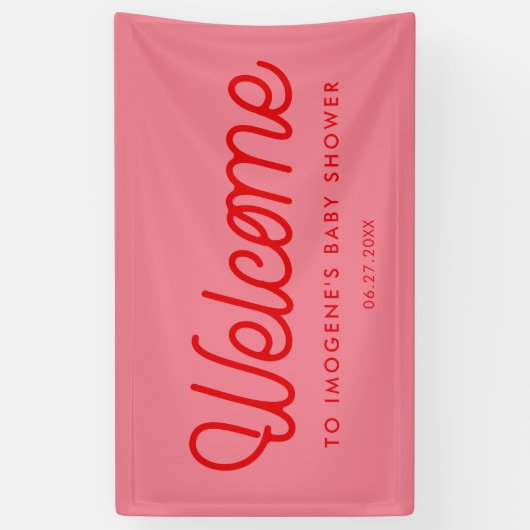 ピンクレトロヴィンテージスクリプトベビーシャワーへようこそ 横断幕 (縦)
