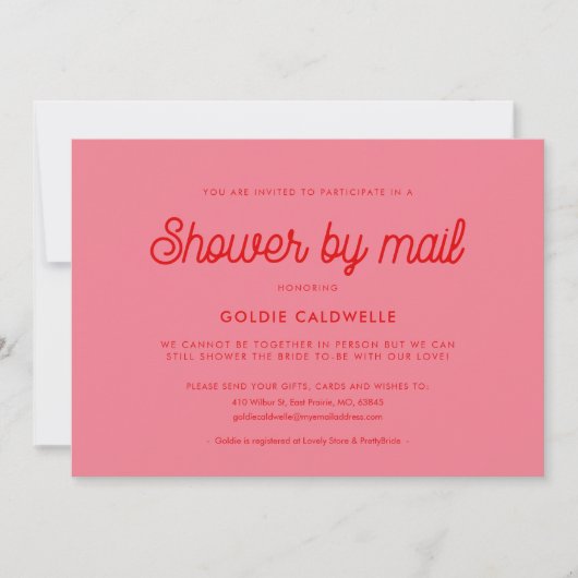 ピンクレトロヴィンテージスクリプトベビーシャワーby mail 招待状 (正面)
